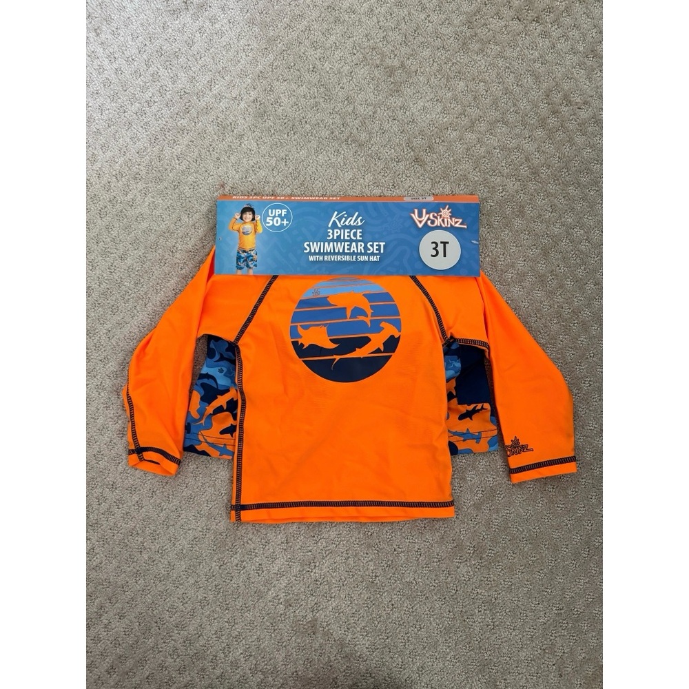 UvSkinz Kids Orange and Blue Rashguard Set + Hat